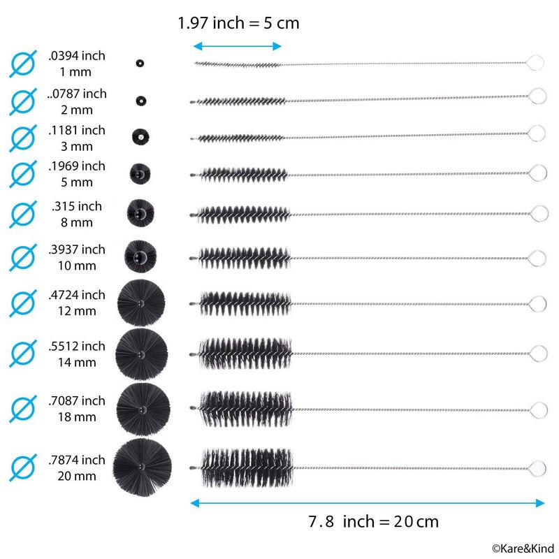 Kare Kind Set of 15 Cleaning Brushes and 10 Cleaning Needles - for Small Openings/Tubes/Pipes - for Example: Spray Paint Gun, Car/Motorcycle/Scooter Carburetor, Pet Feeding Bottle, Coffee Machine, etc. - Image 5
